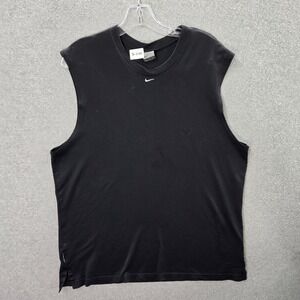 VINTAGE Nike Men Activewear Shirt L Black Tank Top Logo Center Swoosh Y2K